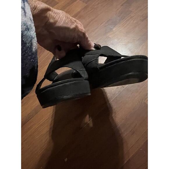 Eileen Fisher Black Vero Cuoio Slingback Wedge Sandals 10 - Picture 3 of 6
